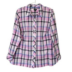 NEW Talbots Pink Plaid Button Down Shirt Womens Plus Size X Long Sleeve‎ Top